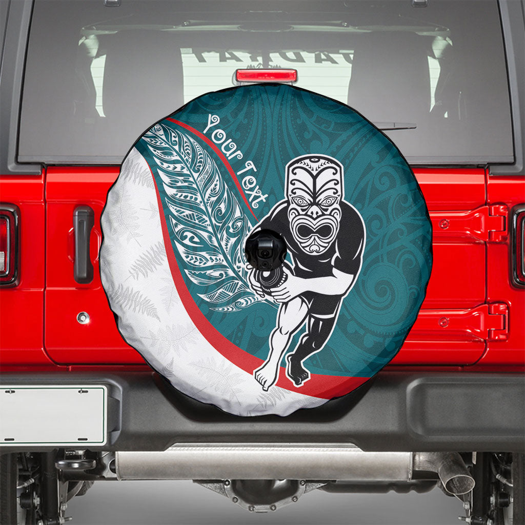 Personalised Aotearoa Lawn Bowls Spare Tire Cover Maori Warrior and Silver Fern Sporty Style Teal