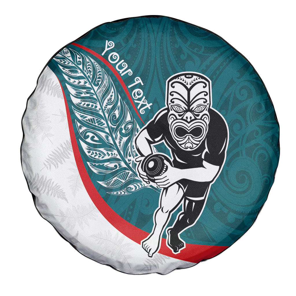 Personalised Aotearoa Lawn Bowls Spare Tire Cover Maori Warrior and Silver Fern Sporty Style Teal