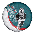 Personalised Aotearoa Lawn Bowls Spare Tire Cover Maori Warrior and Silver Fern Sporty Style Teal
