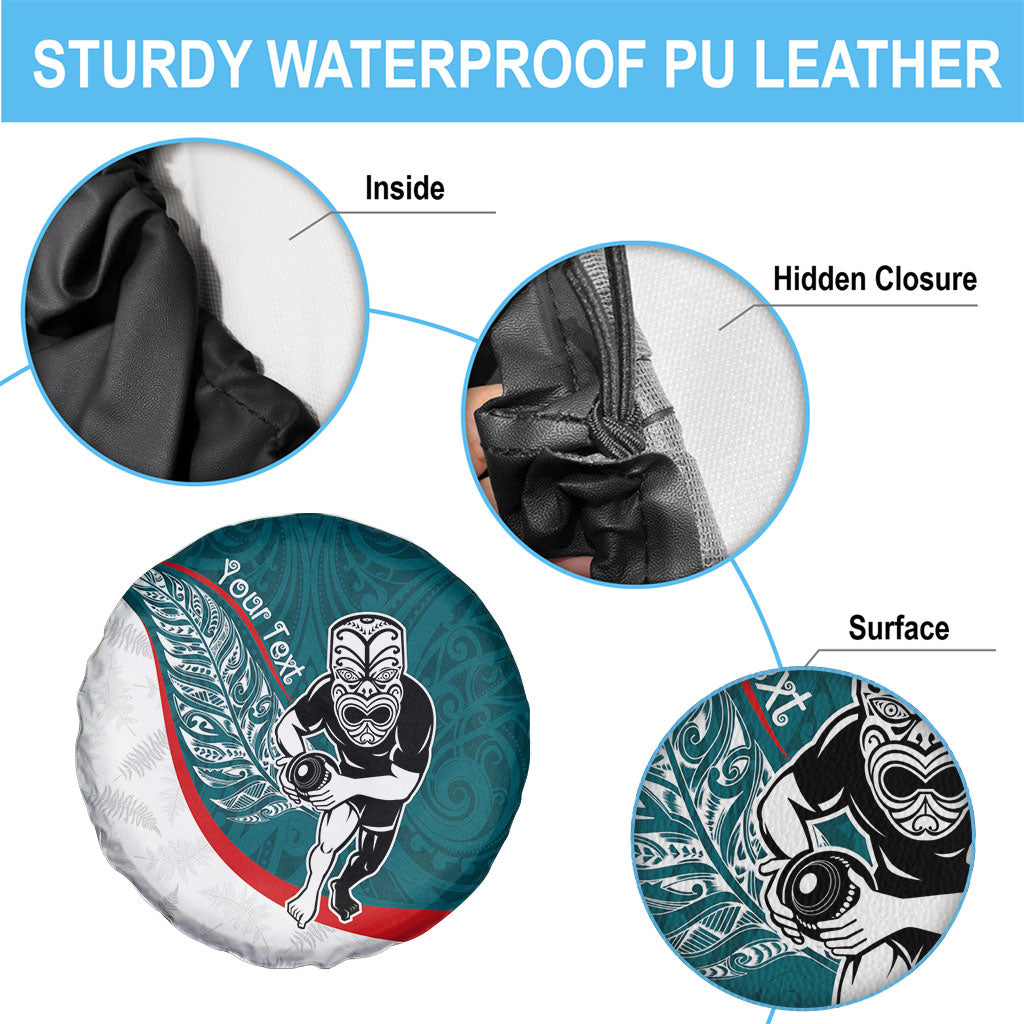 Personalised Aotearoa Lawn Bowls Spare Tire Cover Maori Warrior and Silver Fern Sporty Style Teal