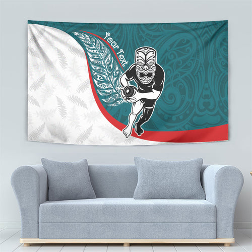 Personalised Aotearoa Lawn Bowls Tapestry Maori Warrior and Silver Fern Sporty Style Teal