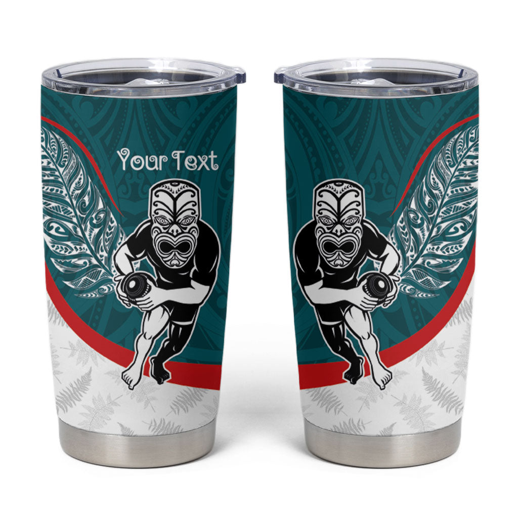 Personalised Aotearoa Lawn Bowls Tumbler Cup Maori Warrior and Silver Fern Sporty Style Teal