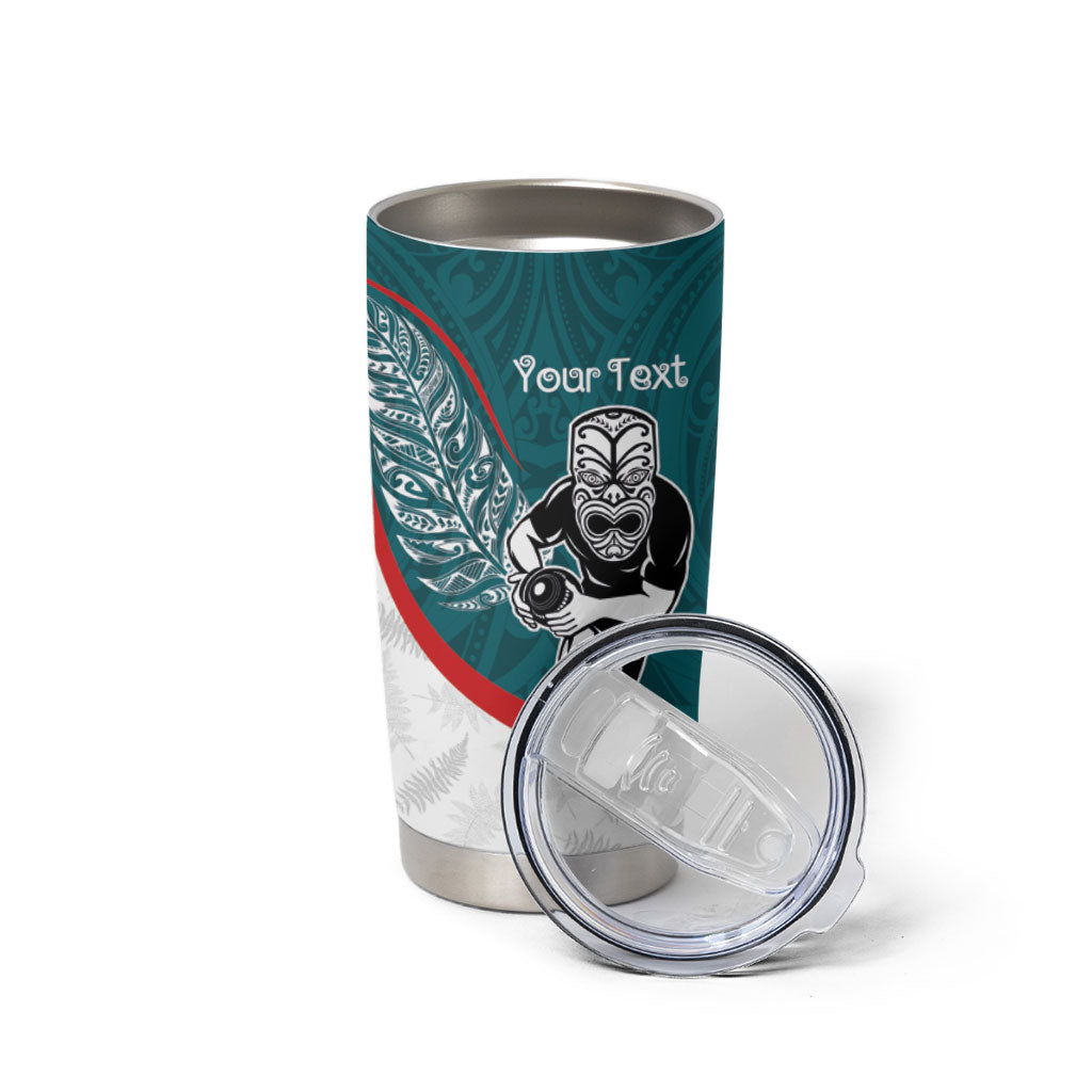 Personalised Aotearoa Lawn Bowls Tumbler Cup Maori Warrior and Silver Fern Sporty Style Teal