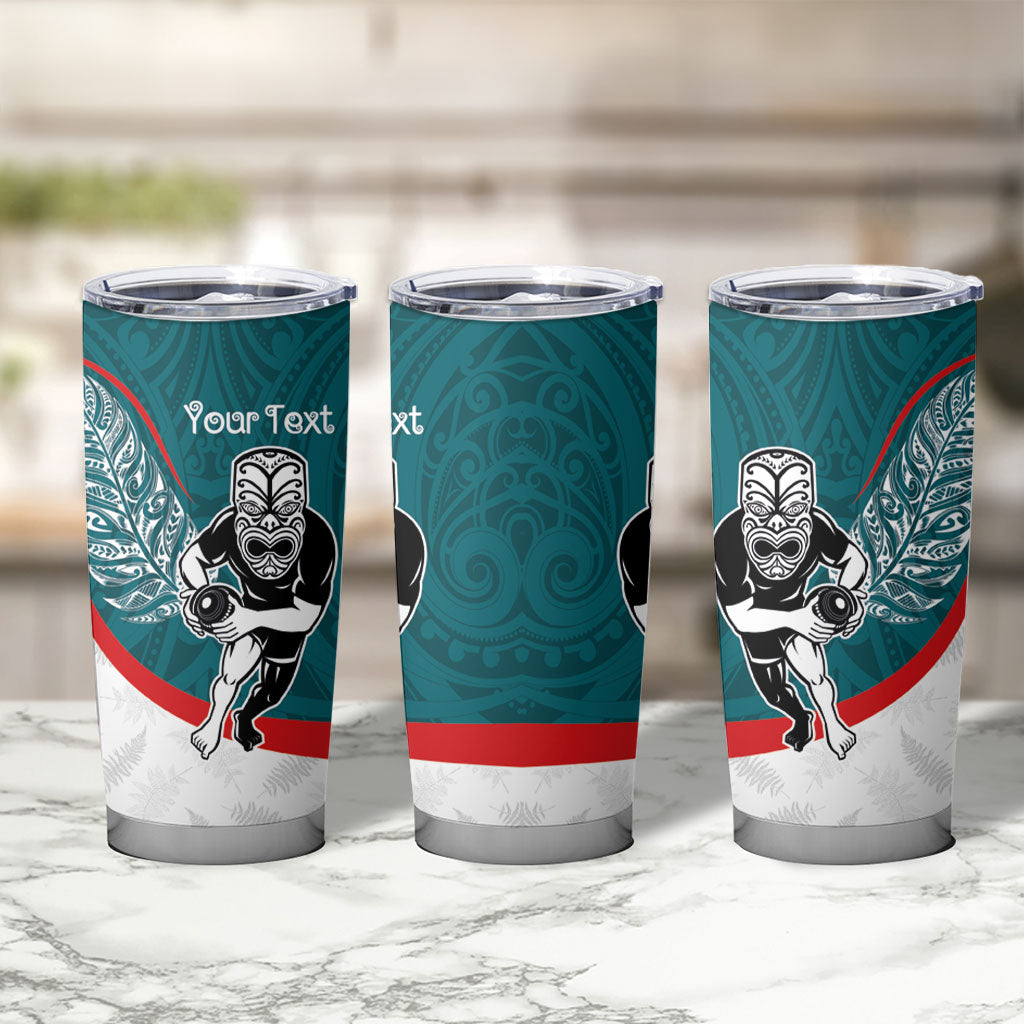 Personalised Aotearoa Lawn Bowls Tumbler Cup Maori Warrior and Silver Fern Sporty Style Teal