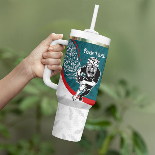 Personalised Aotearoa Lawn Bowls Tumbler With Handle Maori Warrior and Silver Fern Sporty Style Teal