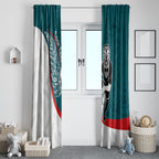 Personalised Aotearoa Lawn Bowls Window Curtain Maori Warrior and Silver Fern Sporty Style Teal