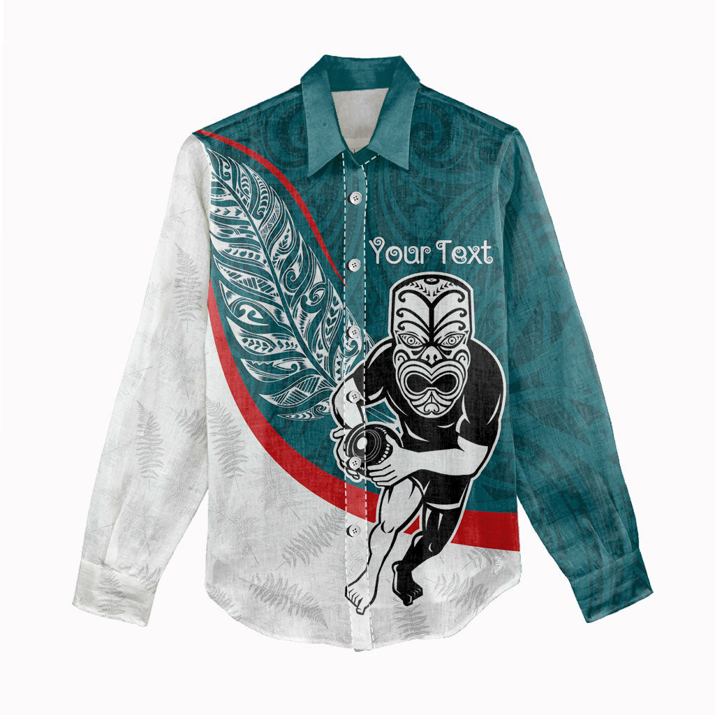 Personalised Aotearoa Lawn Bowls Women Casual Shirt Maori Warrior and Silver Fern Sporty Style Teal