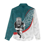 Personalised Aotearoa Lawn Bowls Women Casual Shirt Maori Warrior and Silver Fern Sporty Style Teal