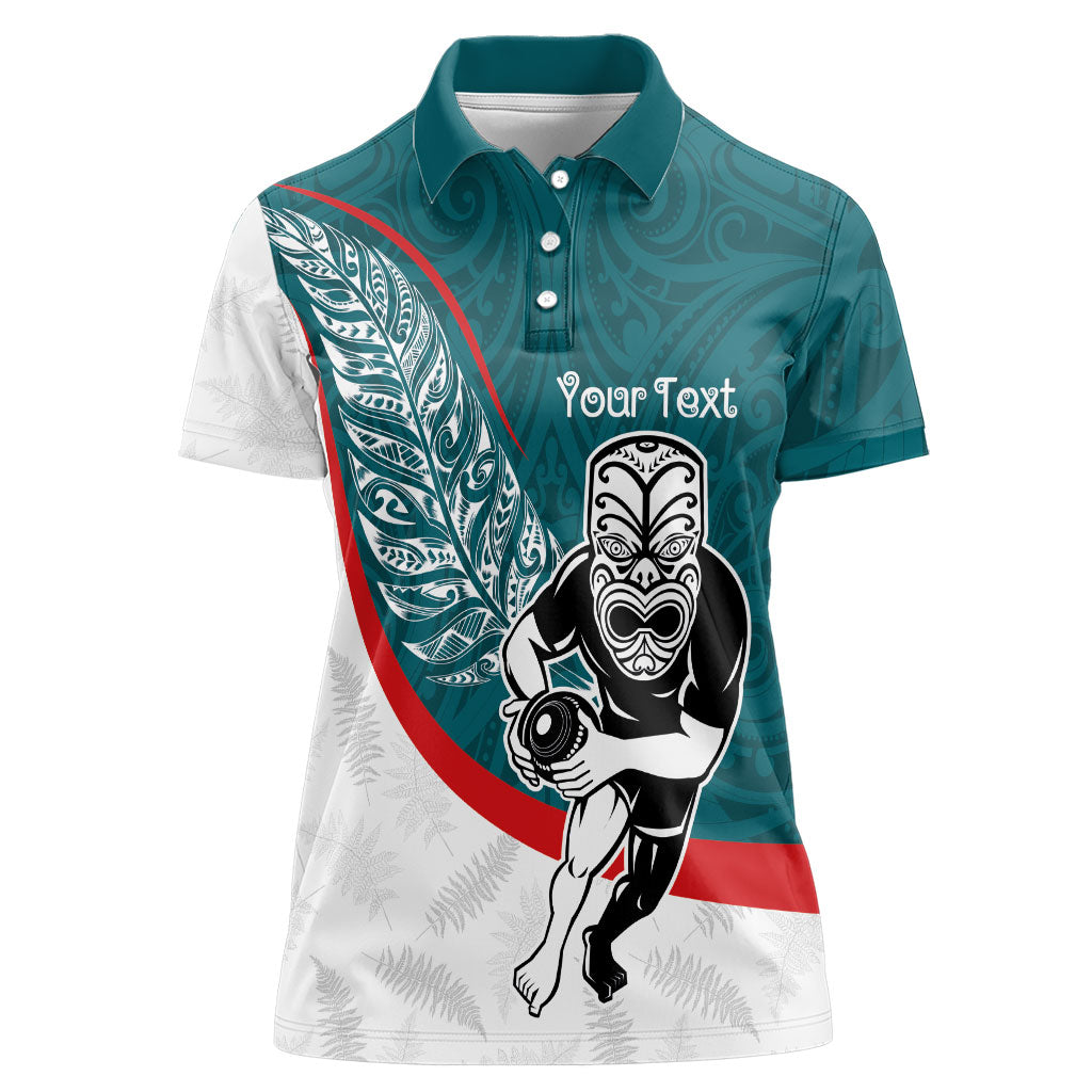 Personalised Aotearoa Lawn Bowls Women Polo Shirt Maori Warrior and Silver Fern Sporty Style Teal