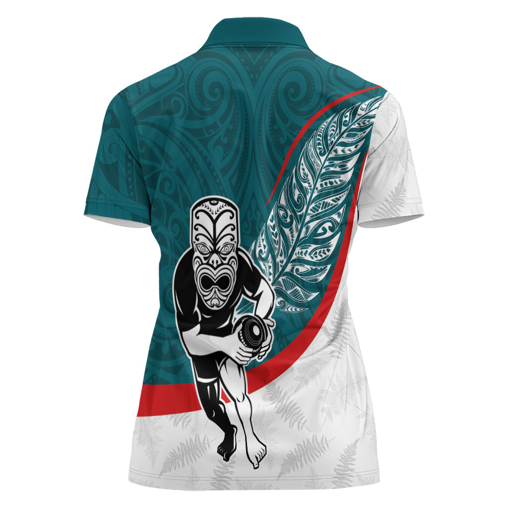 Personalised Aotearoa Lawn Bowls Women Polo Shirt Maori Warrior and Silver Fern Sporty Style Teal