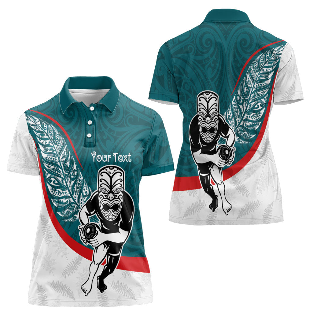 Personalised Aotearoa Lawn Bowls Women Polo Shirt Maori Warrior and Silver Fern Sporty Style Teal
