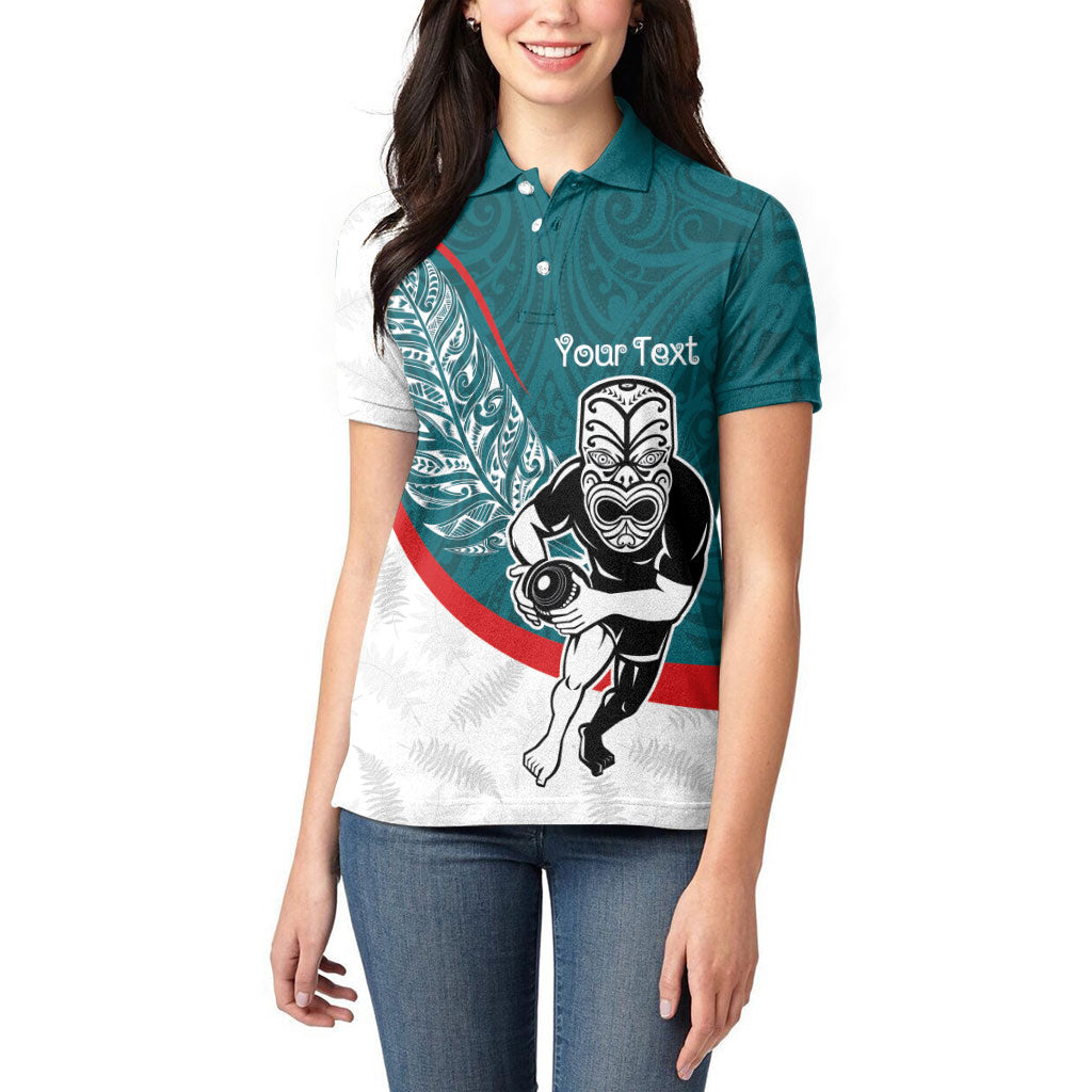 Personalised Aotearoa Lawn Bowls Women Polo Shirt Maori Warrior and Silver Fern Sporty Style Teal