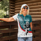 Personalised Aotearoa Lawn Bowls Women Polo Shirt Maori Warrior and Silver Fern Sporty Style Teal