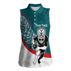 Personalised Aotearoa Lawn Bowls Women Sleeveless Polo Shirt Maori Warrior and Silver Fern Sporty Style Teal