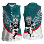 Personalised Aotearoa Lawn Bowls Women Sleeveless Polo Shirt Maori Warrior and Silver Fern Sporty Style Teal