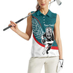 Personalised Aotearoa Lawn Bowls Women Sleeveless Polo Shirt Maori Warrior and Silver Fern Sporty Style Teal
