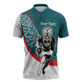 Personalised Aotearoa Lawn Bowls Zipper Polo Shirt Maori Warrior and Silver Fern Sporty Style Teal