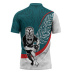 Personalised Aotearoa Lawn Bowls Zipper Polo Shirt Maori Warrior and Silver Fern Sporty Style Teal