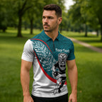 Personalised Aotearoa Lawn Bowls Zipper Polo Shirt Maori Warrior and Silver Fern Sporty Style Teal