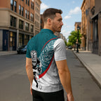 Personalised Aotearoa Lawn Bowls Zipper Polo Shirt Maori Warrior and Silver Fern Sporty Style Teal