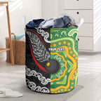 Personalised Aotearoa and Australia Lawn Bowls Laundry Basket Maori Fern and Aboriginal Pattern