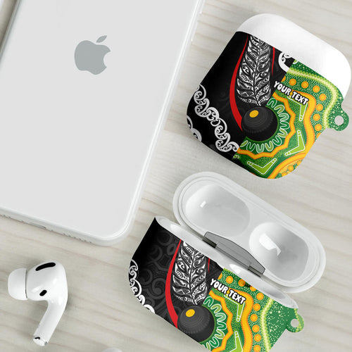 Personalised Aotearoa and Australia Lawn Bowls AirPods Case Maori Fern and Aboriginal Pattern