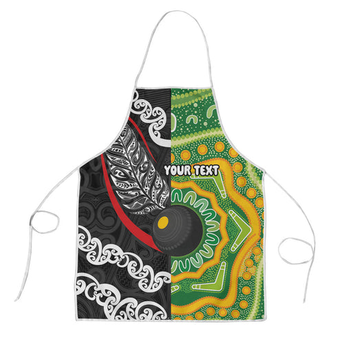 Personalised Aotearoa and Australia Lawn Bowls Apron Maori Fern and Aboriginal Pattern
