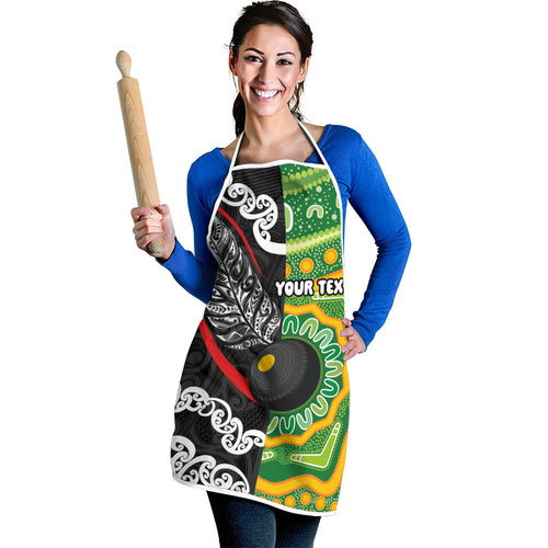 Personalised Aotearoa and Australia Lawn Bowls Apron Maori Fern and Aboriginal Pattern