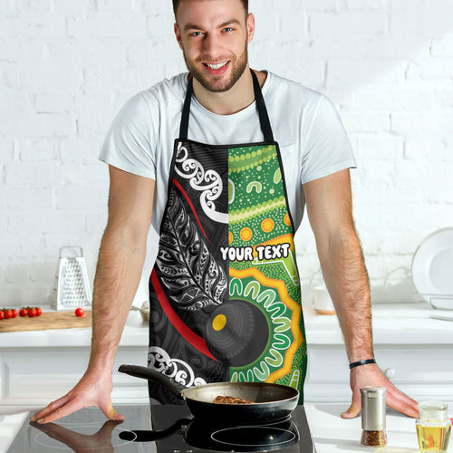 Personalised Aotearoa and Australia Lawn Bowls Apron Maori Fern and Aboriginal Pattern
