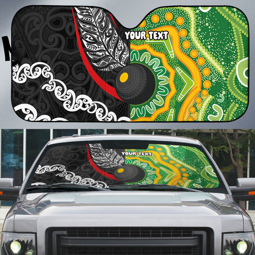 Personalised Aotearoa and Australia Lawn Bowls Auto Sun Shade Maori Fern and Aboriginal Pattern