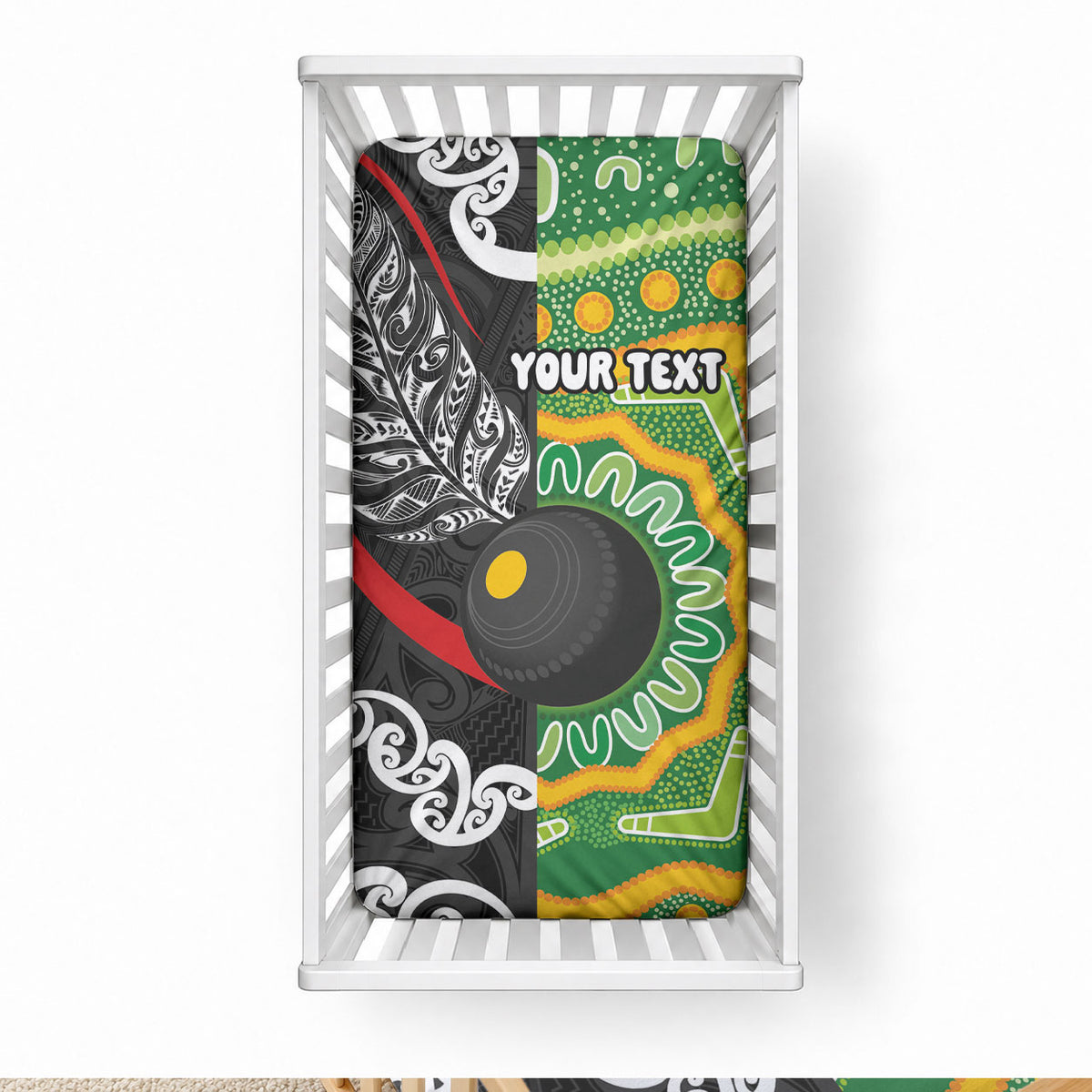 Personalised Aotearoa and Australia Lawn Bowls Baby Bed Cover Maori Fern and Aboriginal Pattern
