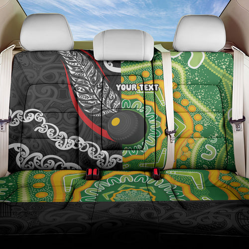 Personalised Aotearoa and Australia Lawn Bowls Back Car Seat Cover Maori Fern and Aboriginal Pattern