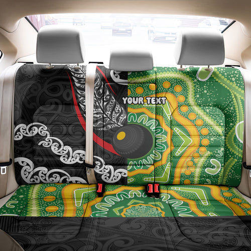 Personalised Aotearoa and Australia Lawn Bowls Back Car Seat Cover Maori Fern and Aboriginal Pattern