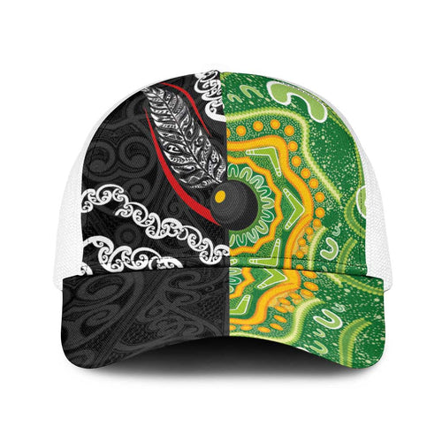 Aotearoa and Australia Lawn Bowls Baseball Net Cap Maori Fern and Aboriginal Pattern
