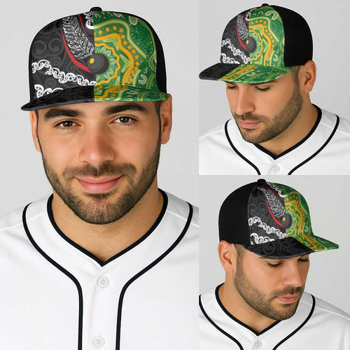 Aotearoa and Australia Lawn Bowls Baseball Net Cap Maori Fern and Aboriginal Pattern