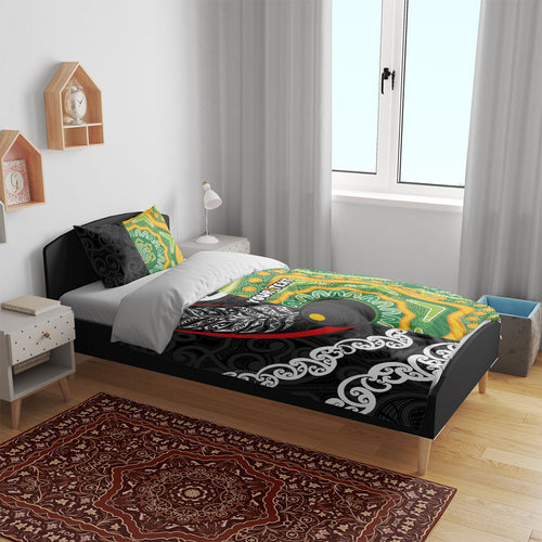 Personalised Aotearoa and Australia Lawn Bowls Bedding Set Maori Fern and Aboriginal Pattern