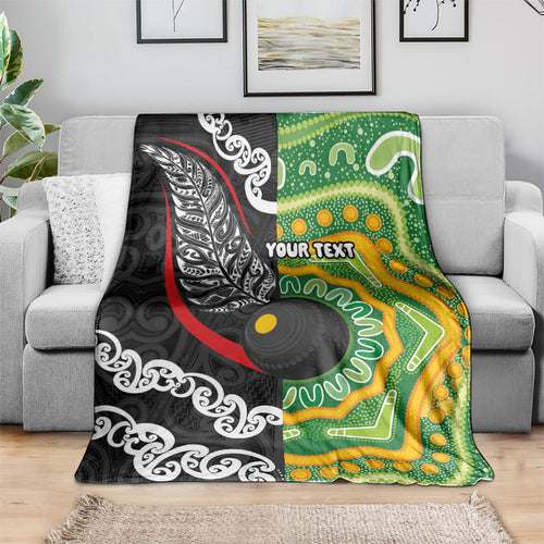 Personalised Aotearoa and Australia Lawn Bowls Blanket Maori Fern and Aboriginal Pattern