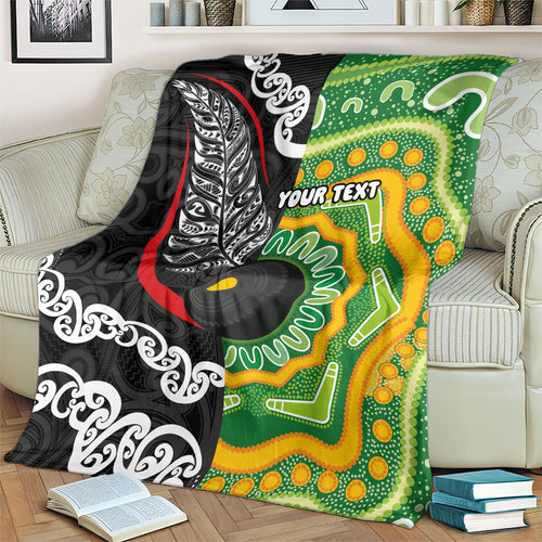 Personalised Aotearoa and Australia Lawn Bowls Blanket Maori Fern and Aboriginal Pattern