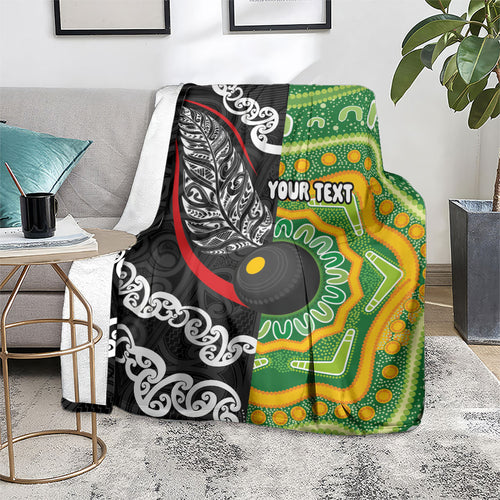 Personalised Aotearoa and Australia Lawn Bowls Blanket Maori Fern and Aboriginal Pattern