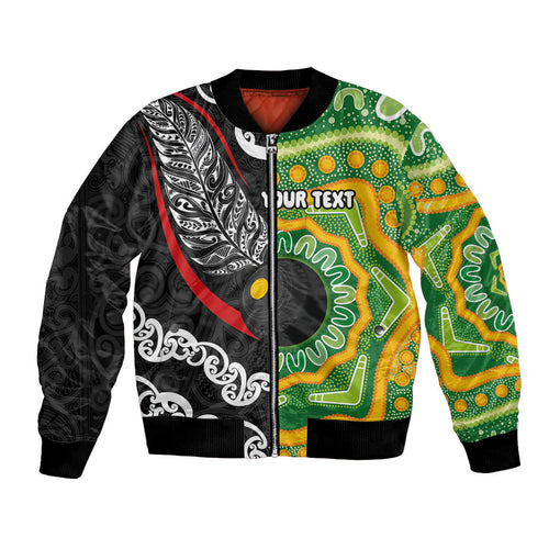 Personalised Aotearoa and Australia Lawn Bowls Bomber Jacket Maori Fern and Aboriginal Pattern