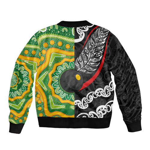 Personalised Aotearoa and Australia Lawn Bowls Bomber Jacket Maori Fern and Aboriginal Pattern