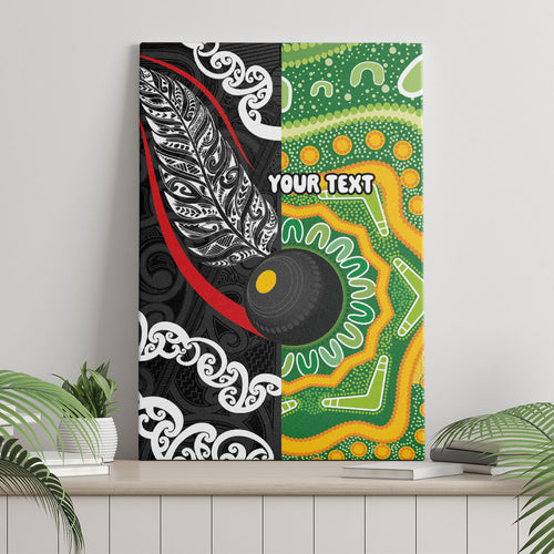 Personalised Aotearoa and Australia Lawn Bowls Canvas Wall Art Maori Fern and Aboriginal Pattern