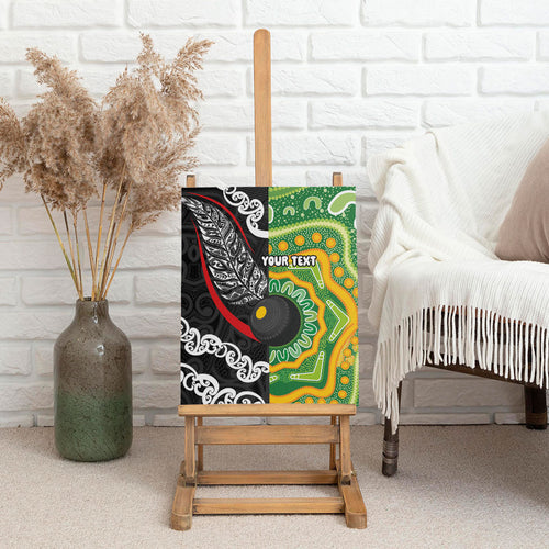 Personalised Aotearoa and Australia Lawn Bowls Canvas Wall Art Maori Fern and Aboriginal Pattern