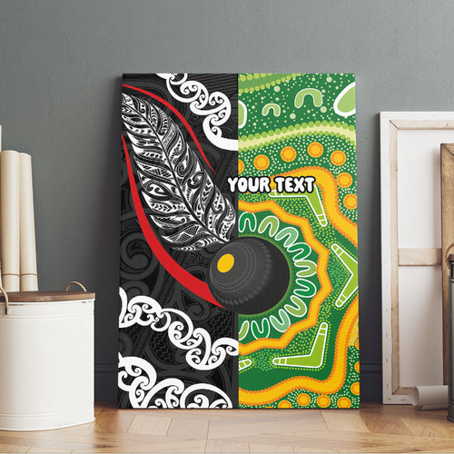 Personalised Aotearoa and Australia Lawn Bowls Canvas Wall Art Maori Fern and Aboriginal Pattern
