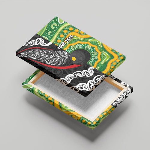 Personalised Aotearoa and Australia Lawn Bowls Canvas Wall Art Maori Fern and Aboriginal Pattern