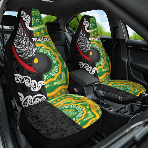 Personalised Aotearoa and Australia Lawn Bowls Car Seat Cover Maori Fern and Aboriginal Pattern
