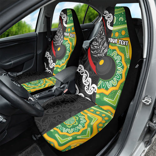 Personalised Aotearoa and Australia Lawn Bowls Car Seat Cover Maori Fern and Aboriginal Pattern