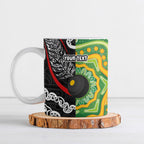 Personalised Aotearoa and Australia Lawn Bowls Ceramic Mug Maori Fern and Aboriginal Pattern