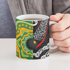 Personalised Aotearoa and Australia Lawn Bowls Ceramic Mug Maori Fern and Aboriginal Pattern