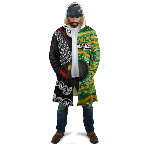 Personalised Aotearoa and Australia Lawn Bowls Cloak Maori Fern and Aboriginal Pattern